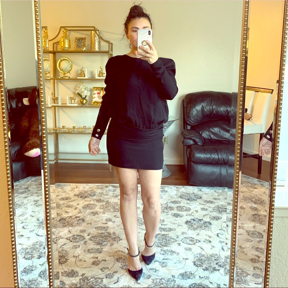 Reiss black mini dress with gold buttons